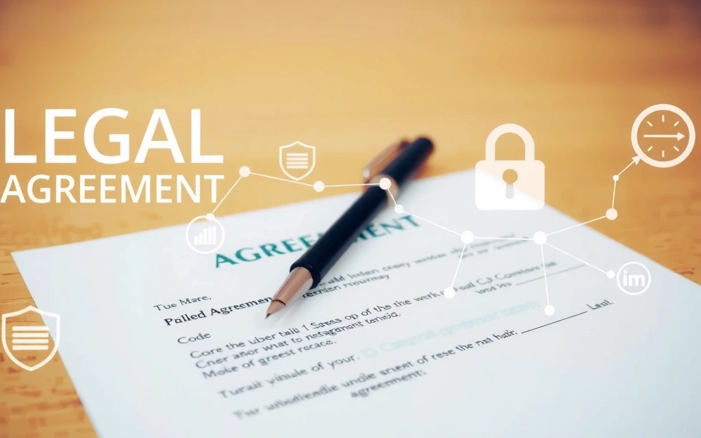 Imagine abstractă reprezentând un acord legal și un act semnat